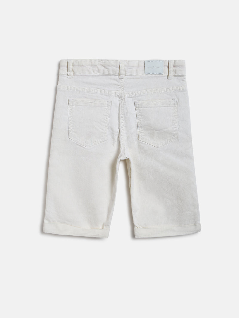 Boys White Solid Shorts