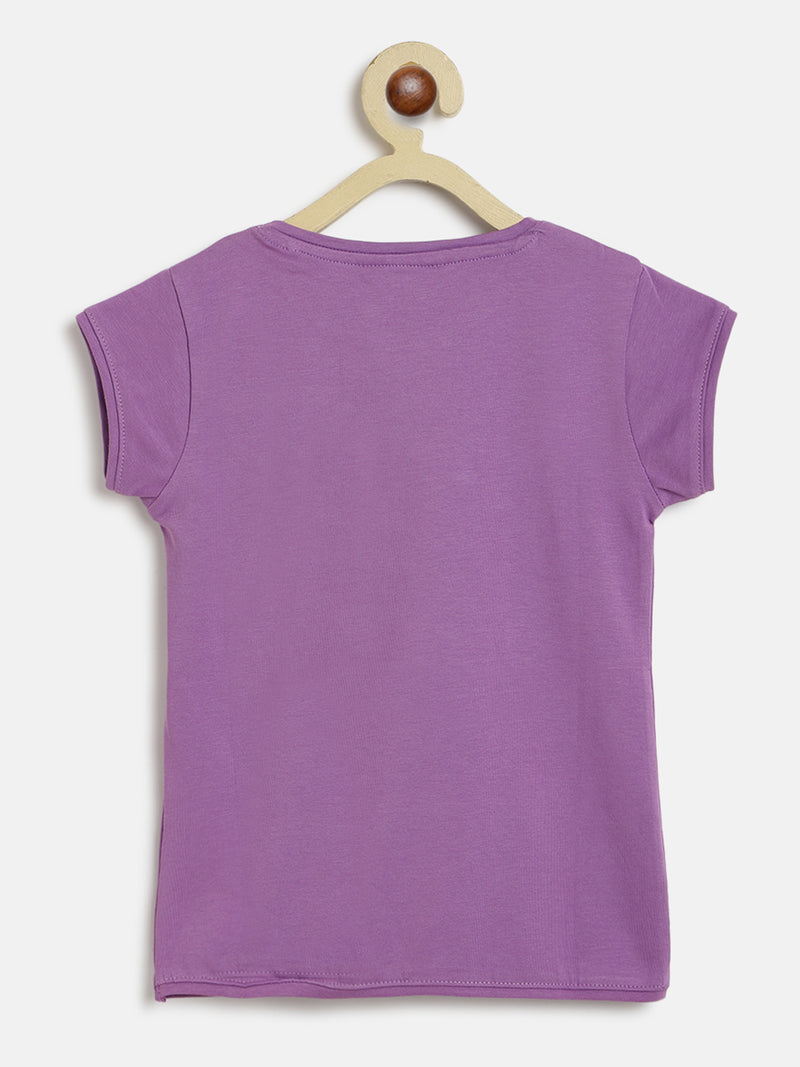 Girls Round Neck Purple T-Shirt
