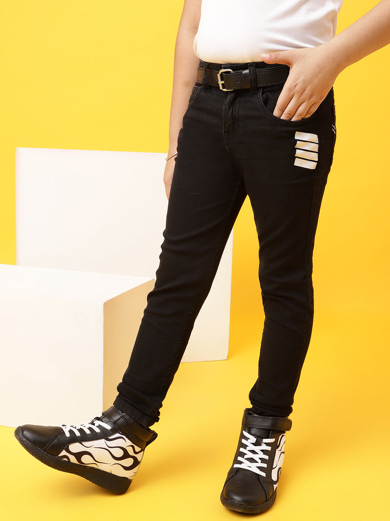 Boys Slim Fit Black Casual Denim Jeans With Belt