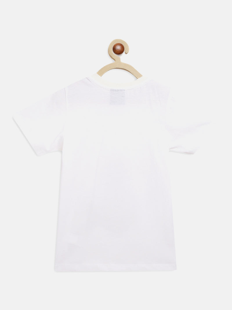 Boys White Printed T-Shirt