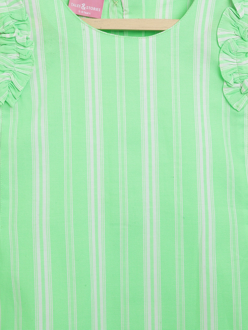 Girls Neon Green Striped Dress