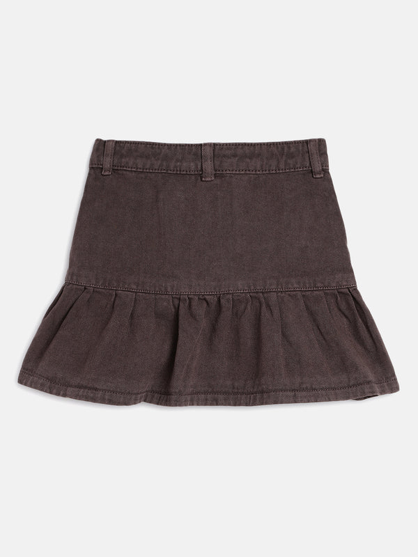 Girls Brown Cotton Skirt