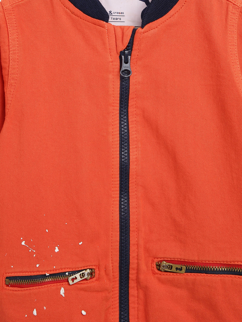 Boys Orange Front Pockets Jacket