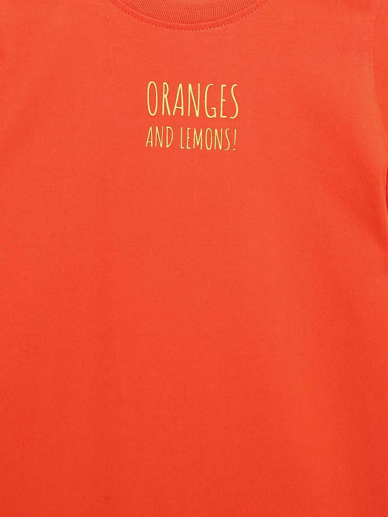 Boys Orange Printed T-Shirt