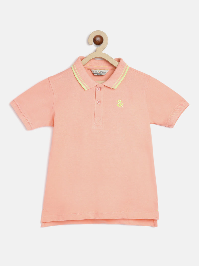 Boys Peach Solid Polo T-Shirt