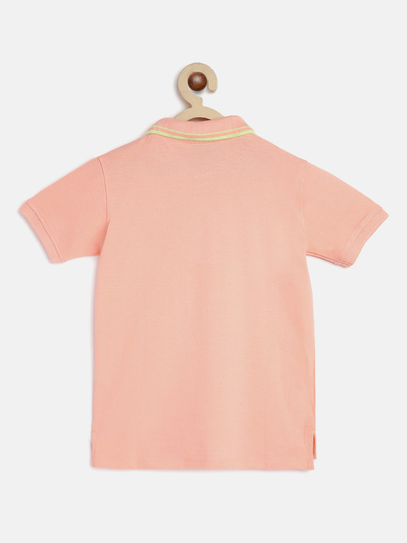 Boys Peach Solid Polo T-Shirt