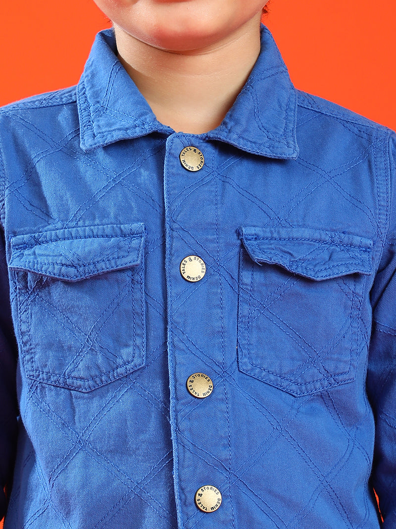 Boy Dark Blue Cotton Embroidery Shacket