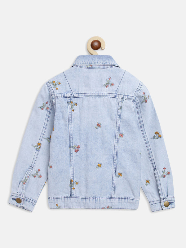 Girls Blue Overall Printed Jacket