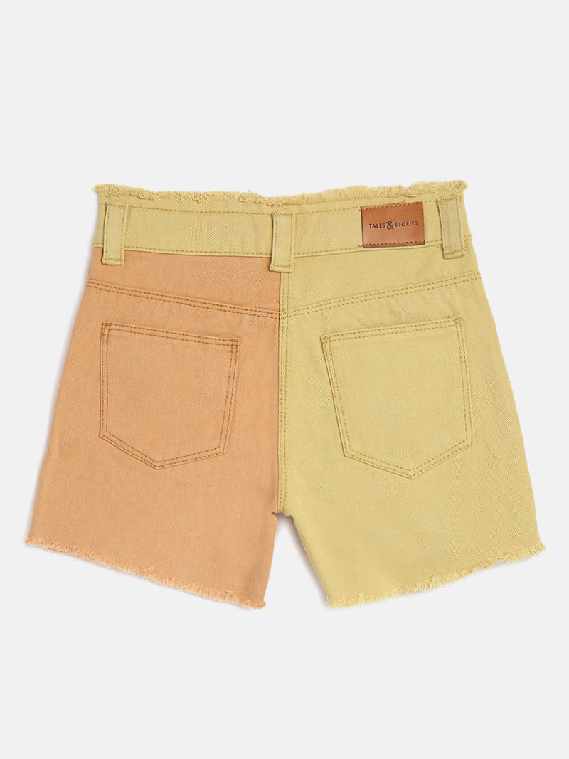 Girls Yellow & Rust Cotton Shorts