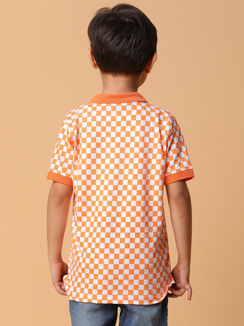 Boys Orange Checkered Polo T-Shirt