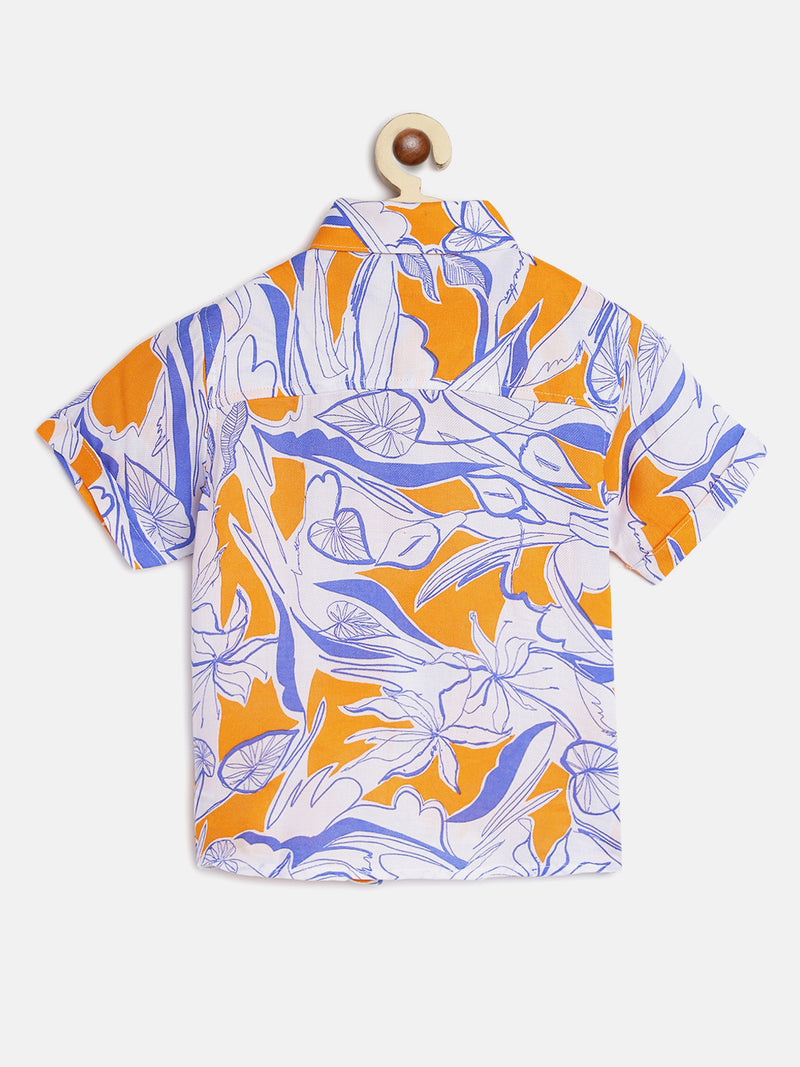 Boys Orange Printed Shirt