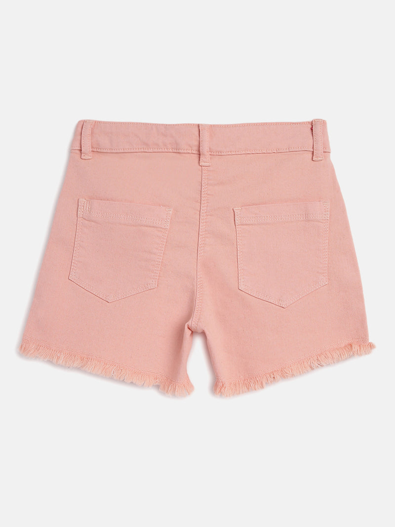 Girls Peach Cotton Shorts