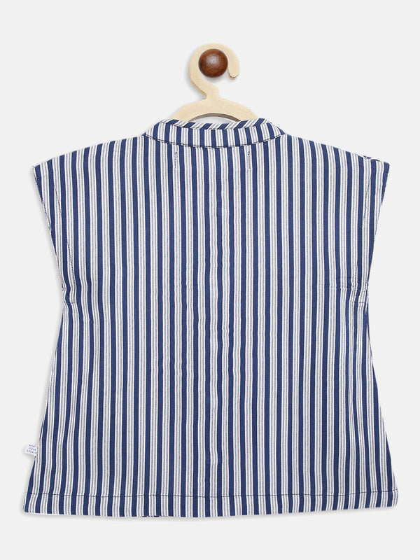 Girls Blue Striped Casual Top