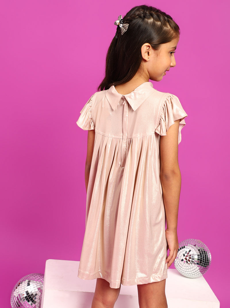Girls Pink Polyester Regular Fit Solid Dress