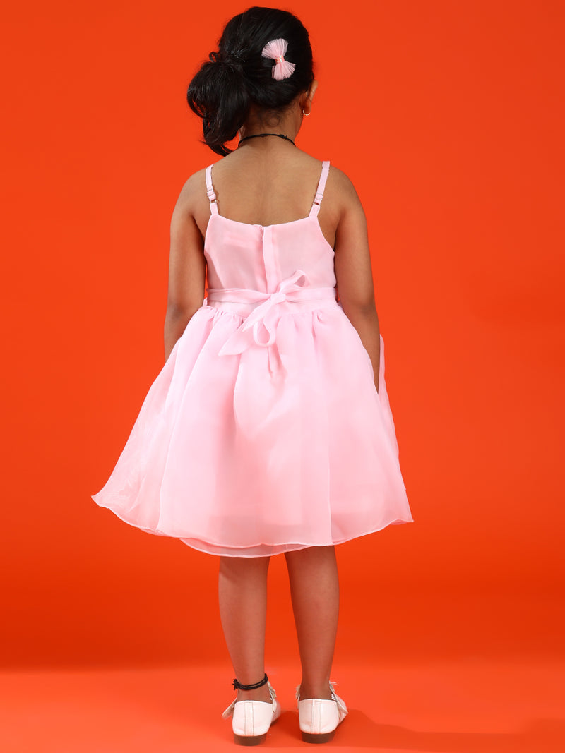 Girls Pink Polyester Regular Fit Solid Dress