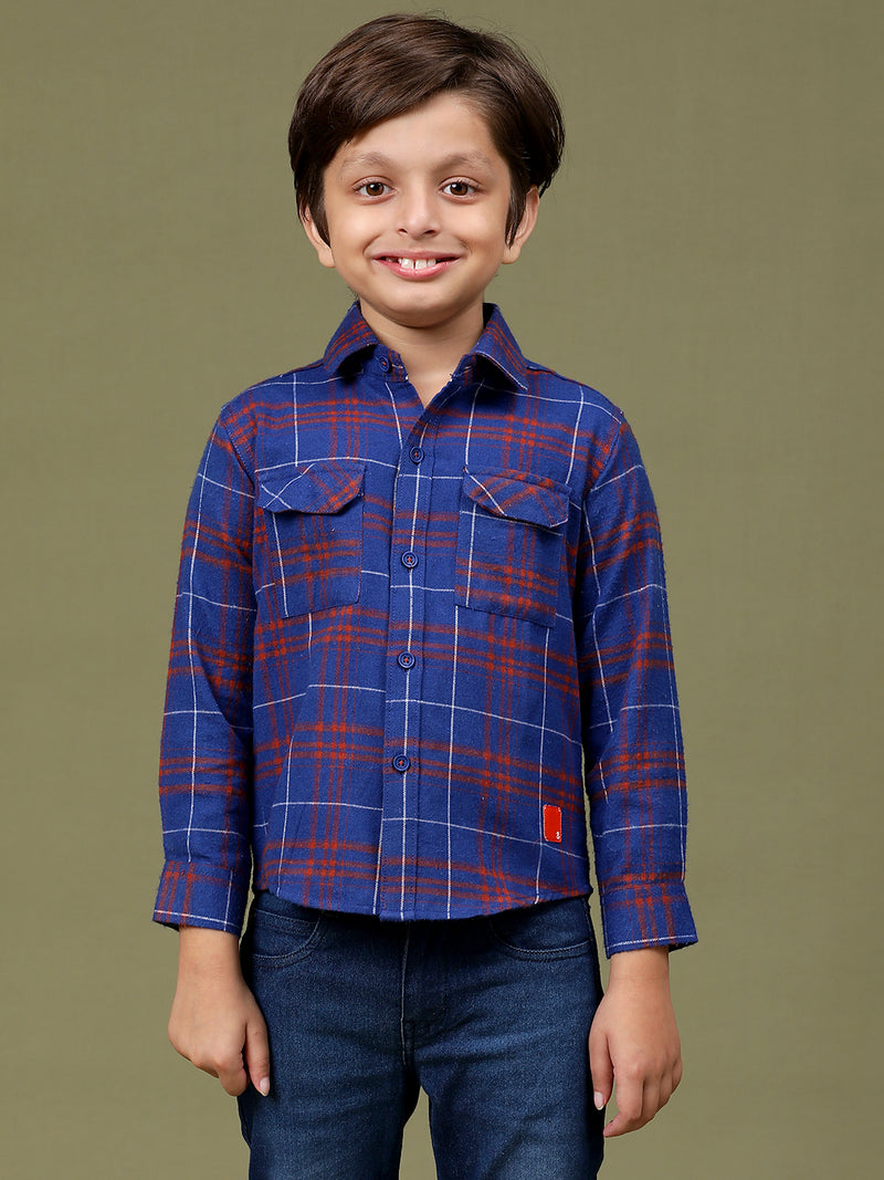 Boys Maroon Cotton Poly Solid Regular Fit Shirt
