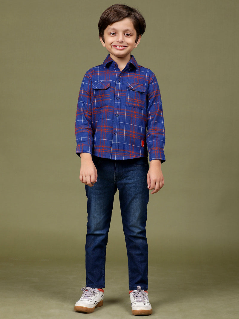 Boys Maroon Cotton Poly Solid Regular Fit Shirt