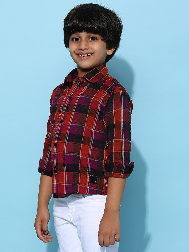Boys Multi Color Cotton Poly Checked Regular Fit Shirt