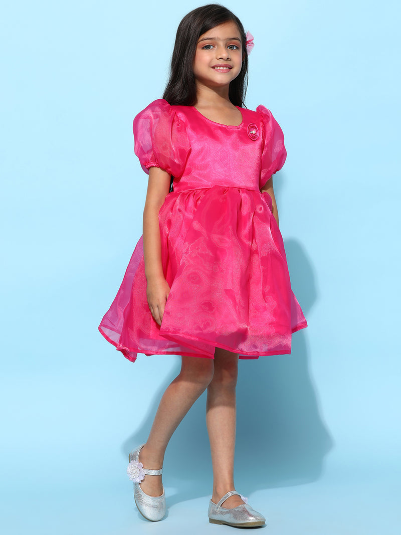 Girls Dark Pink Polyester Regular Fit Solid Dress