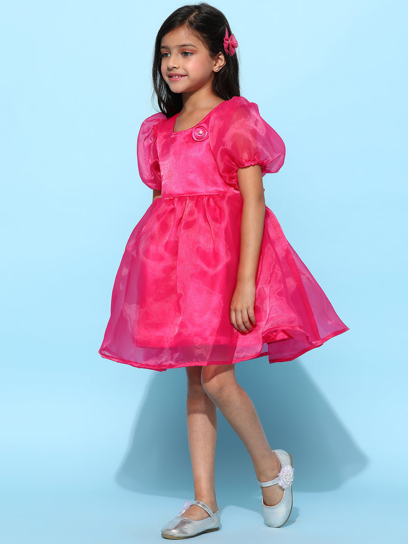 Girls Dark Pink Polyester Regular Fit Solid Dress