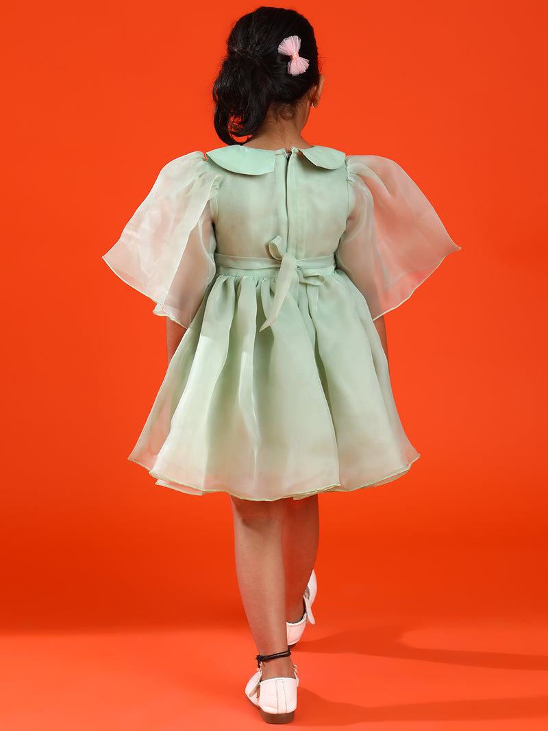 Girls Sea Green Polyester Regular Fit Solid Dress