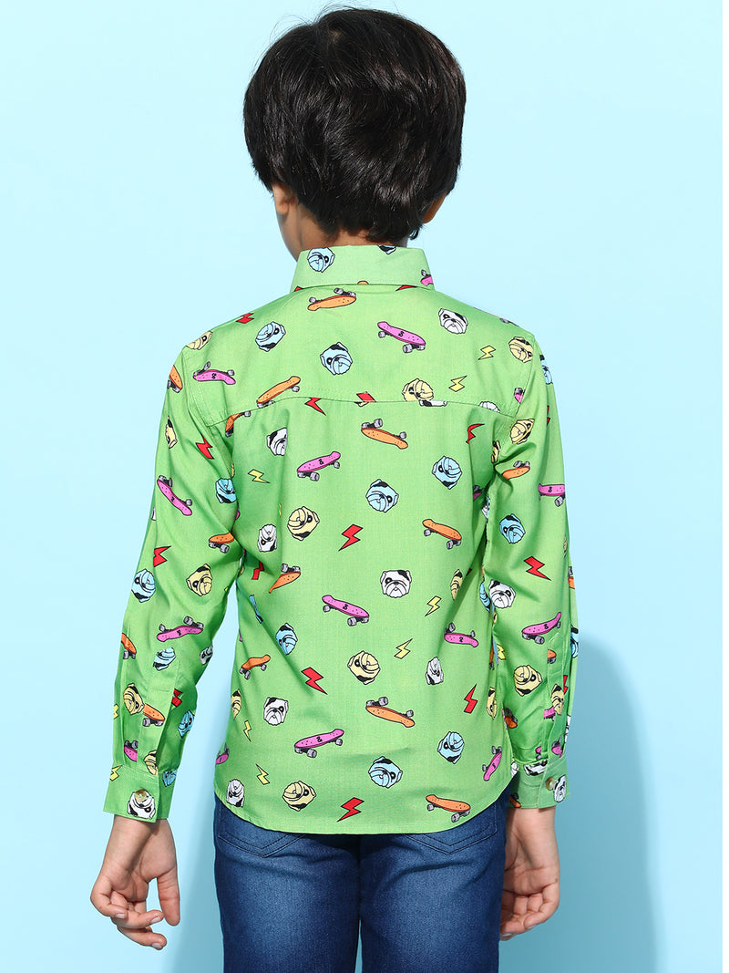 Boys Green Rayon Printed Regular Fit Shirt