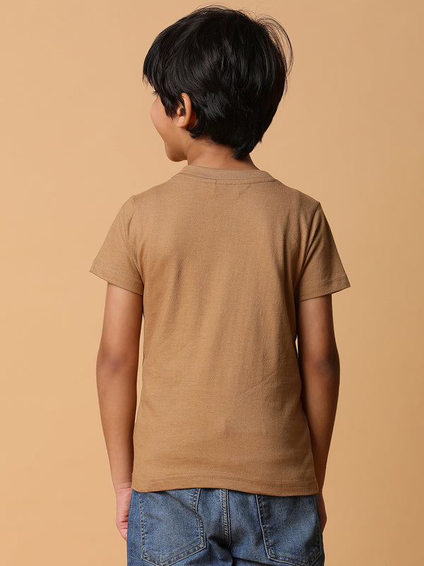 Boys Brown Solid Cotton T-shirt