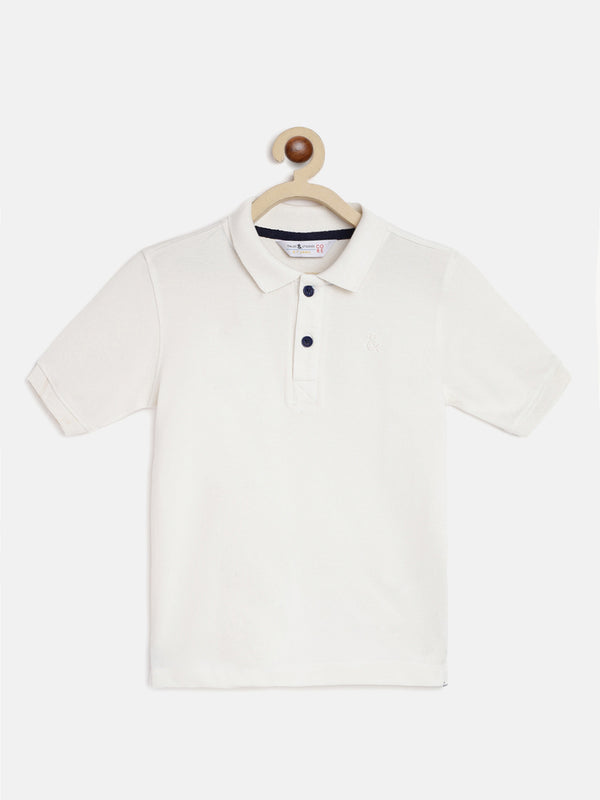 Boys White Solid Polo T-Shirt