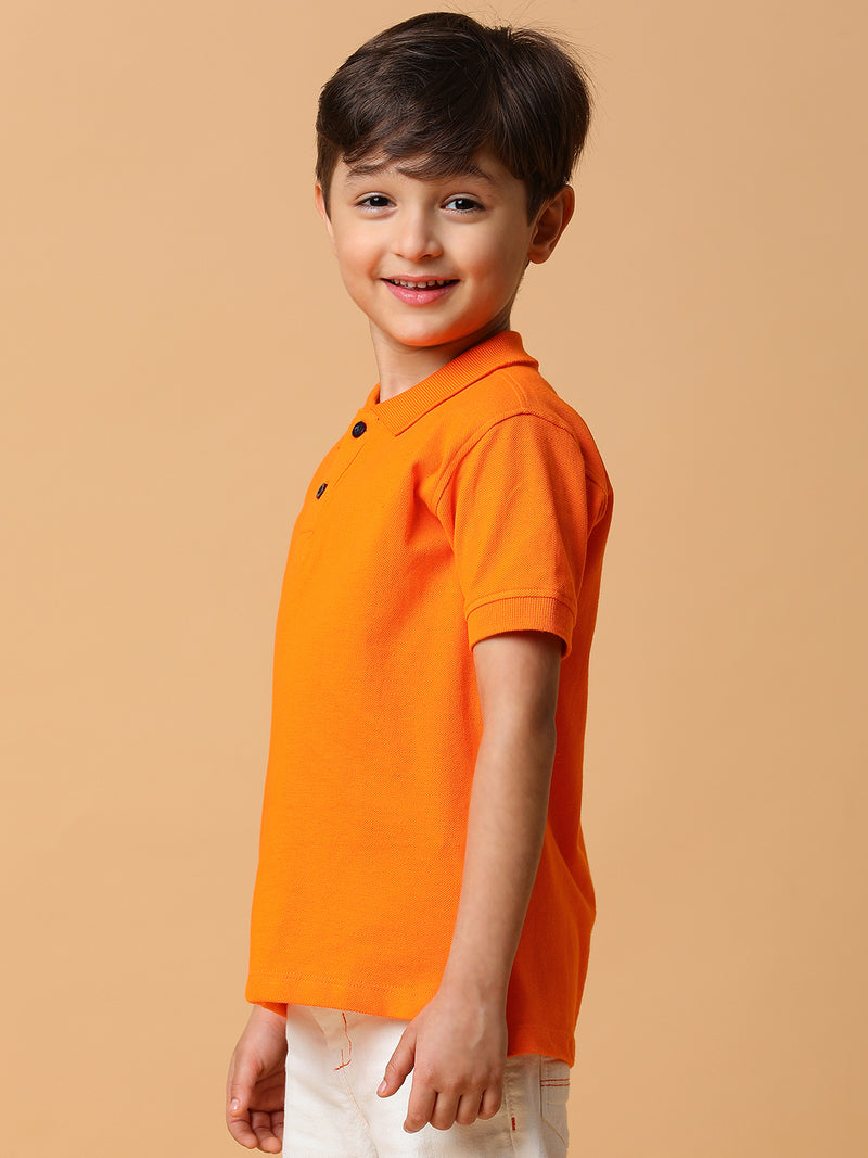 Boys Orange Solid Polo T-Shirt