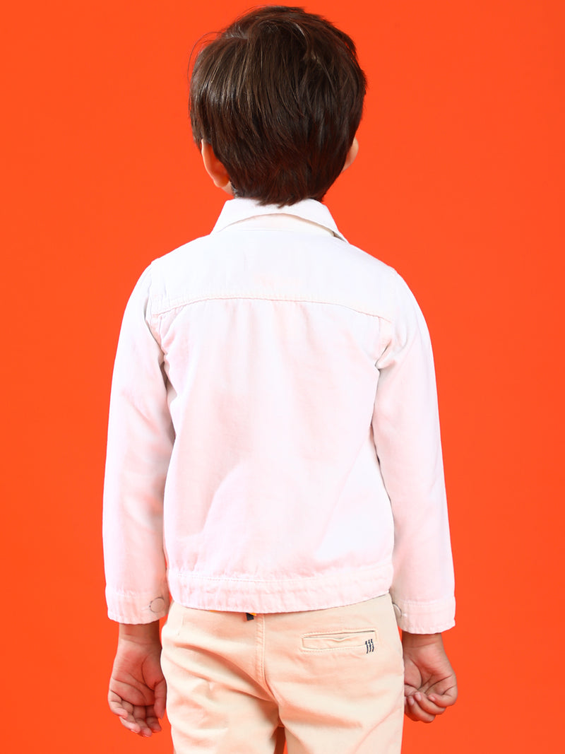 Boys and Girls White Cotton Regular Fit Solid Ultra White Jacket