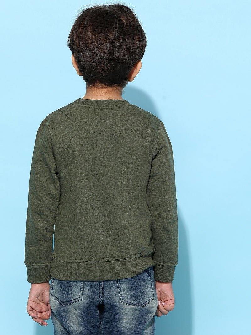 Boys Olive Cotton Solid Sweatshirt