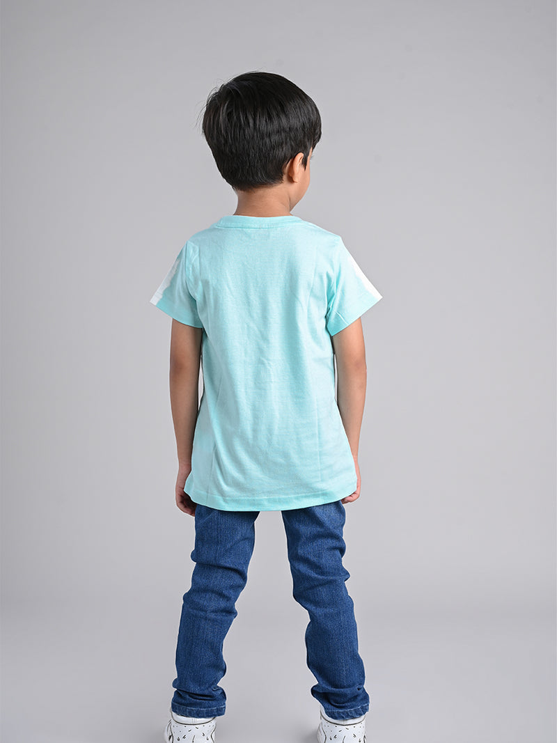 Boys Aqua Blue Cotton T-shirt