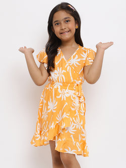 Girls Orange Printed Dress