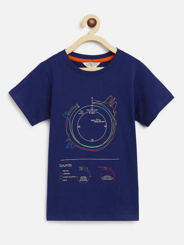 Boys Navy Blue Printed T-Shirt 