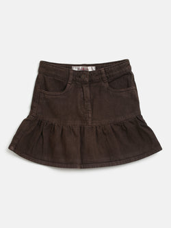 Girls Brown Denim Skirt