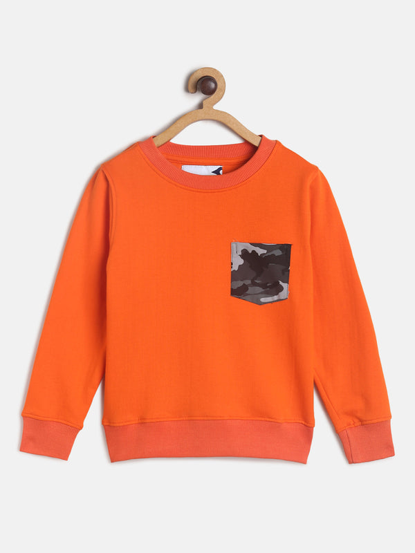Boys Orange Patch Pocket Sweatshirt