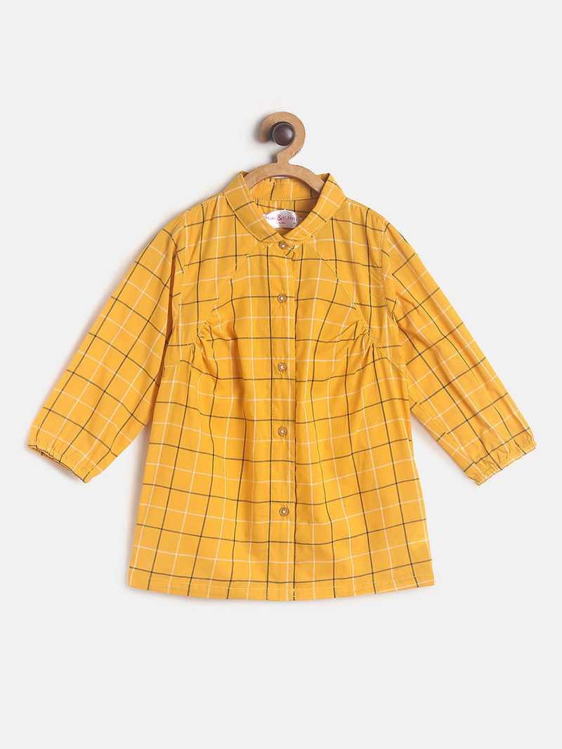 Girls Yellow Checks Printed Cotton Shirt