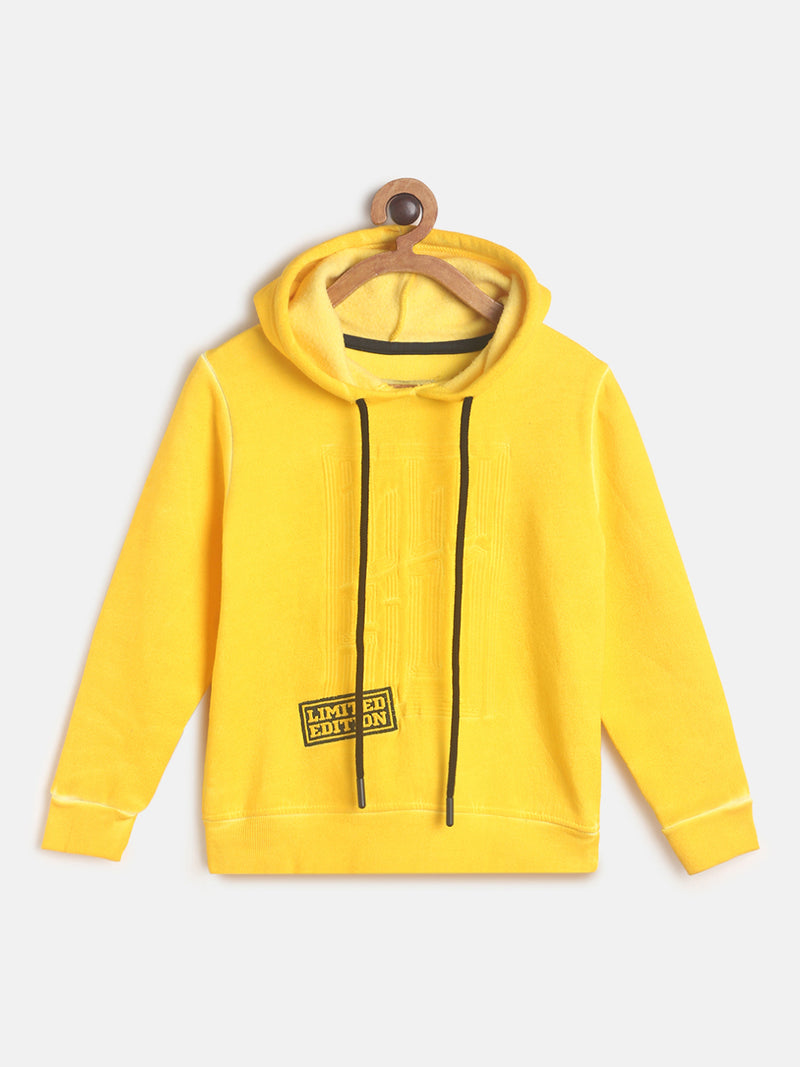 Boys Yellow Cotton Poly Sweatshirt With Hood