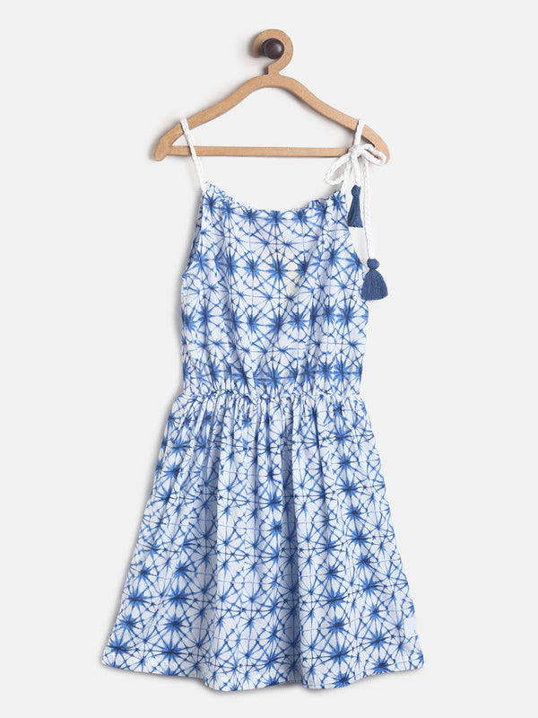 Girls Sky Blue Printed Cotton Dress