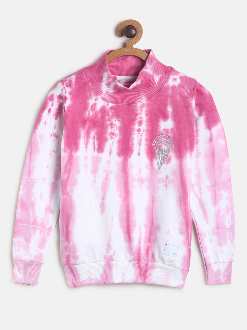 Girls Pink Printed Cotton Sweatshirt