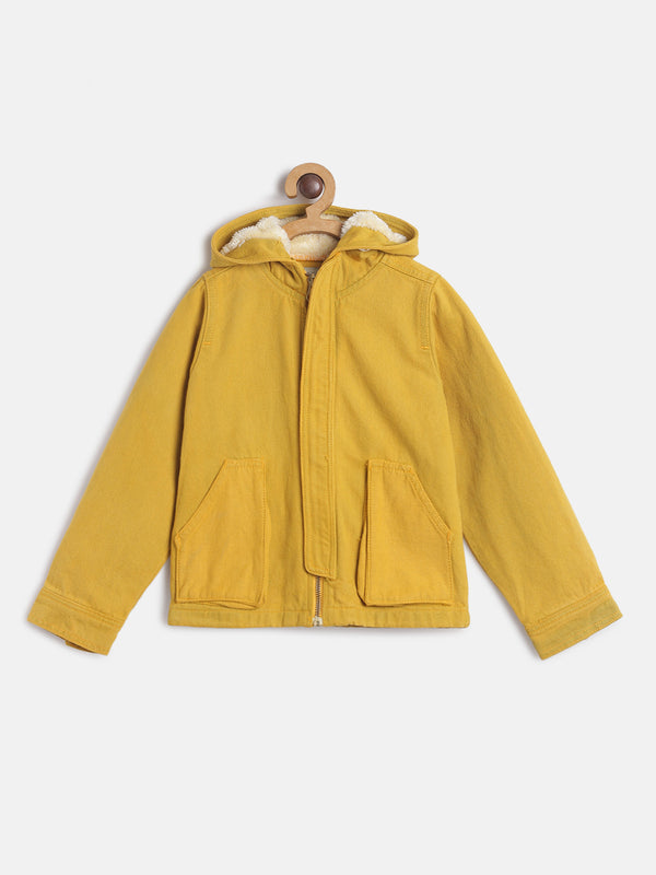 Boys Regular Fit Cotton Yellow Jacket With Hood