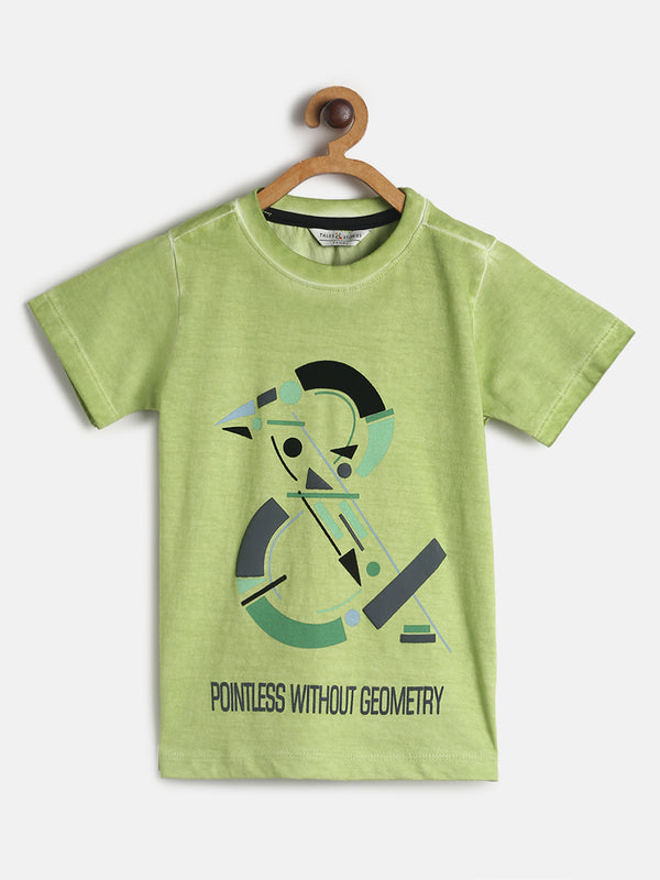 Boys Regular Fit Neon Green Cotton T-shirt