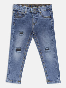 BOYS SLIM FIT MID BLUE RIPPED JEANS