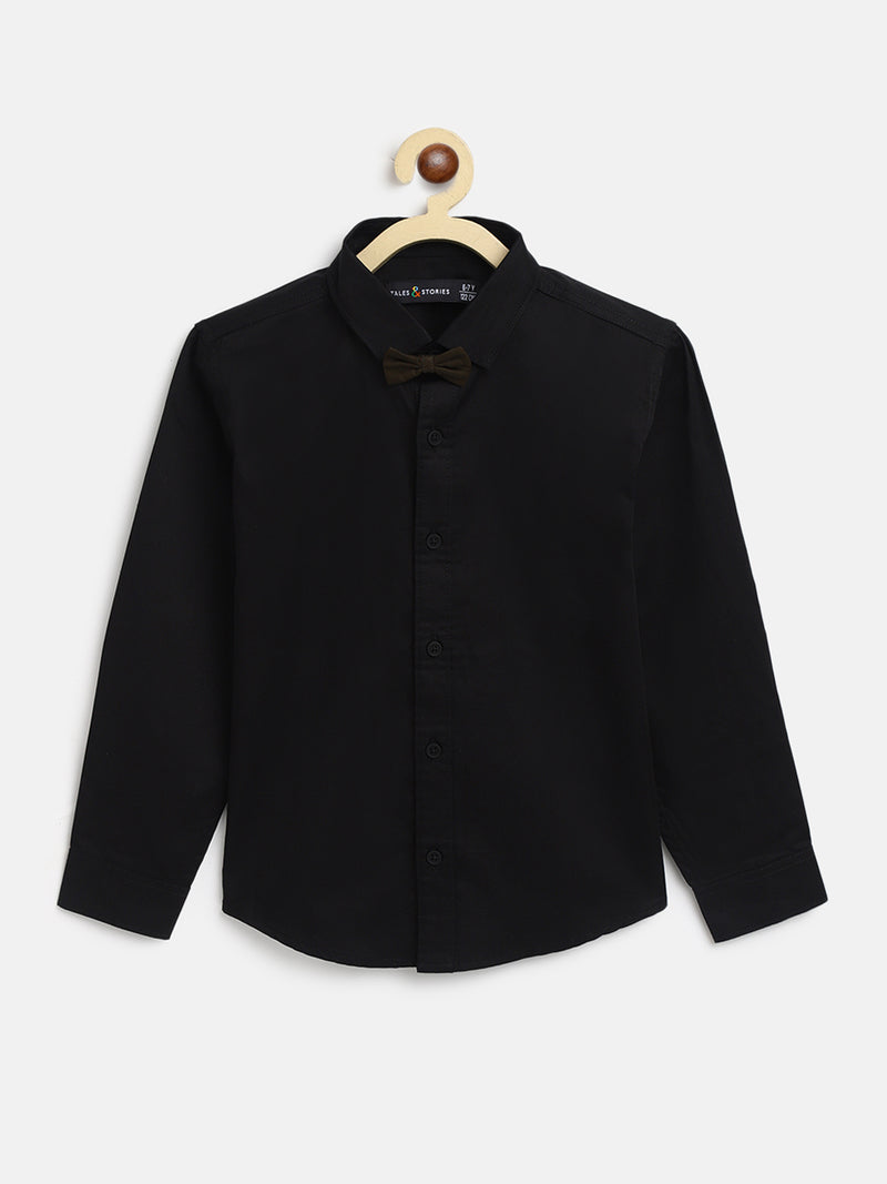 Boys Black Cotton Shirt With Bow Tie