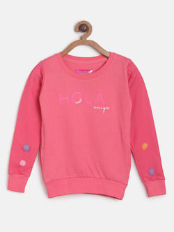 Girls Pink Embroidered Full Sleeve Sweatshirt