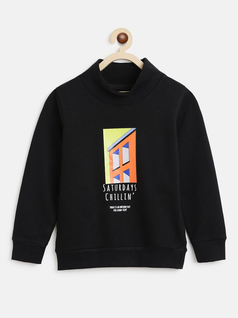 Boys Black Printed Sweatshirt 