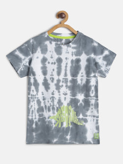 Boys Light Grey Regular Fit Printed T-shirt