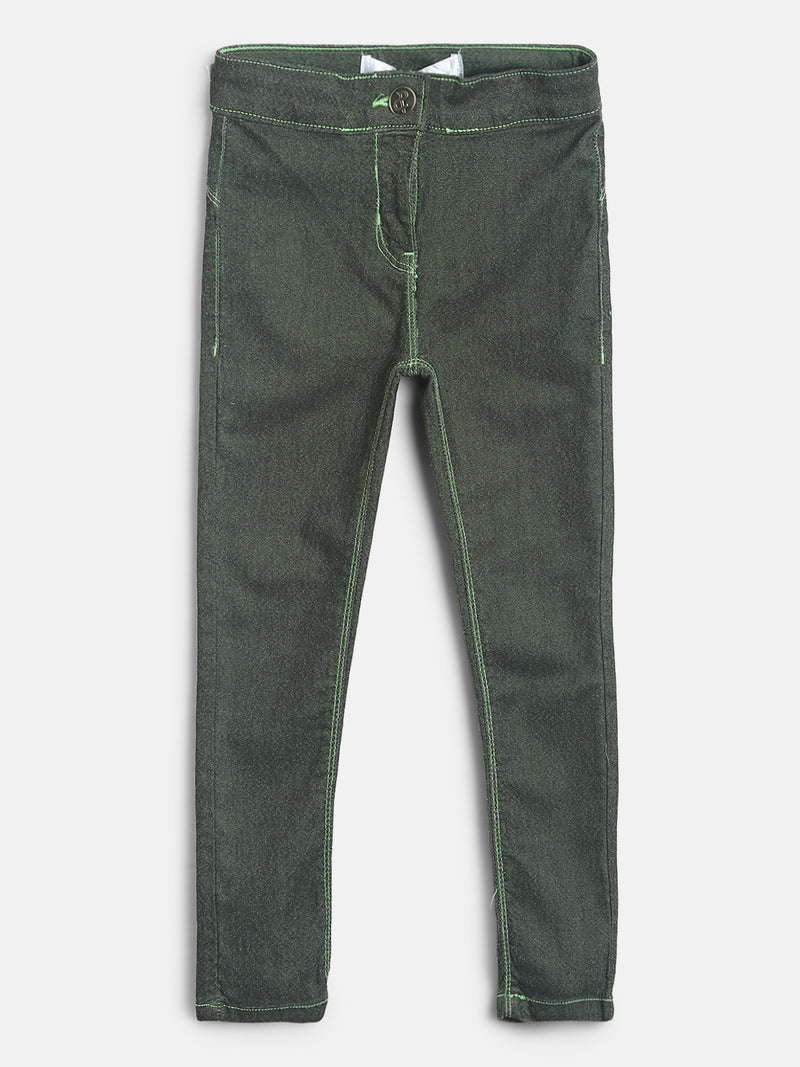 Girls Olive Green Slim Fit Denim Jeans