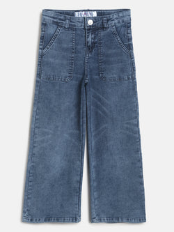 Girls Mid Blue Wide Leg Denim Jeans