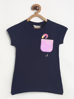 Girls Navy Blue Printed T-shirt